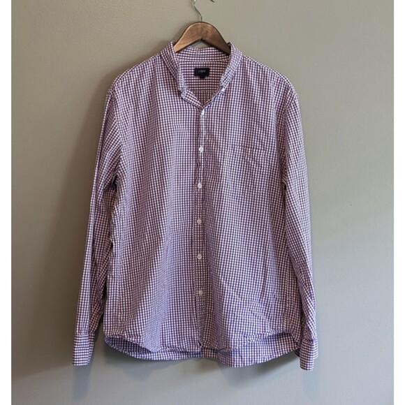J.Crew Size XL Purple Check Shirt Lightweight White Poplin Mens Extra Large  LS - Picture 1 of 4